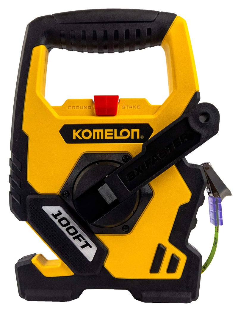 Komelon N9100 Open Reel Steel Tape Measure, 100-Feet, Yellow - Image 1